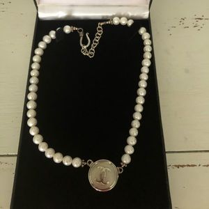 Chanel pearl necklace w/sterling silver pendant